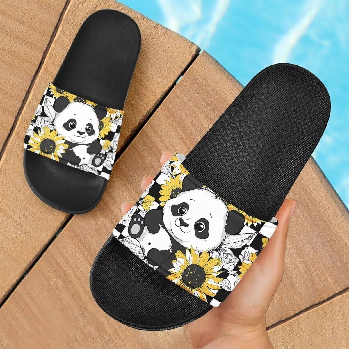 Howilath Cute Animal Women's Classic Open Toe Single Band Slip-On Flat Slide Sandal, Mandala Galaxy Butterflies Colorful Design Women Shower Slippers