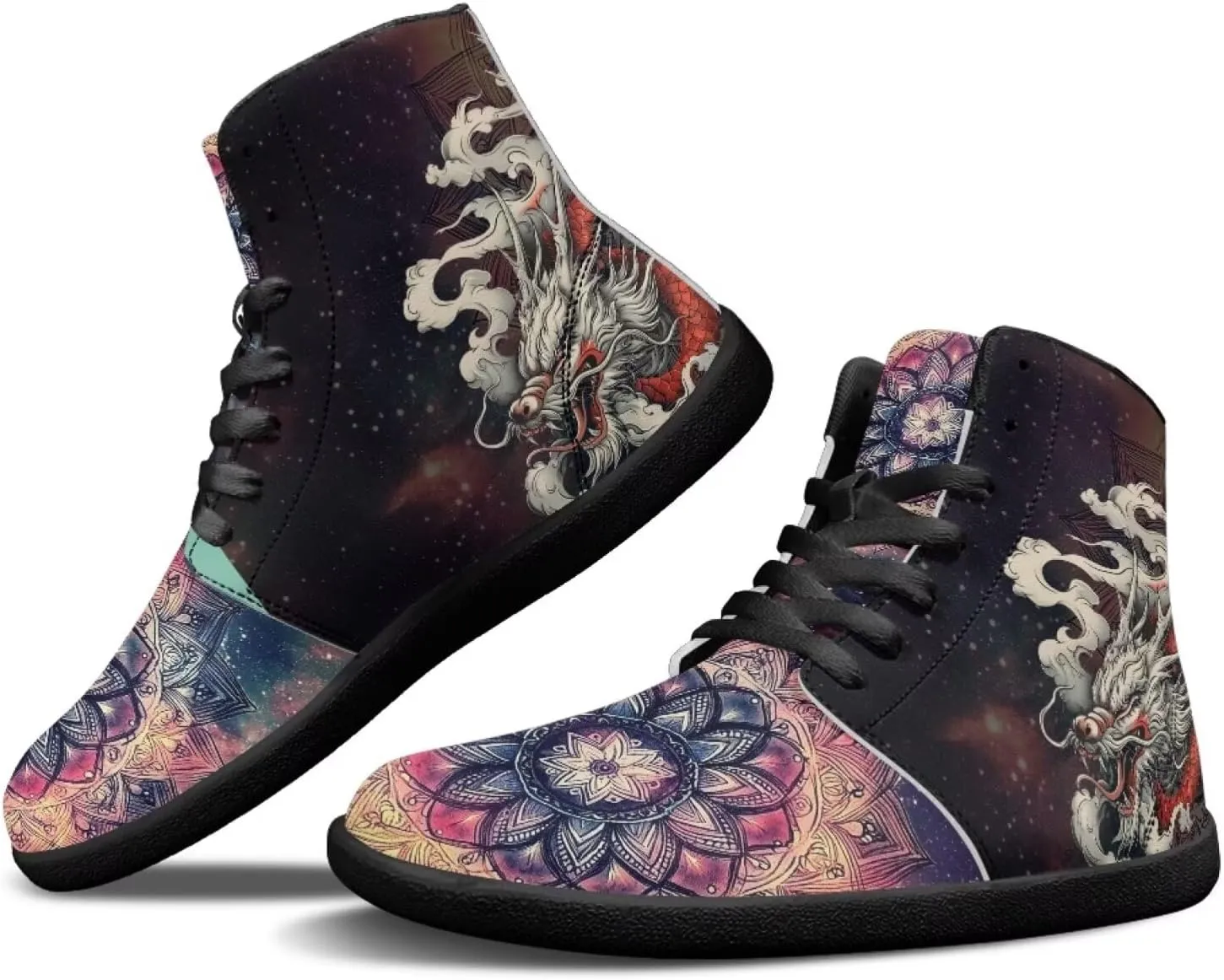 Howilath High Top Sneakers for Men PU Leather Minimalist Barefoot Shoes Zero Drop Sole Trail Running Sneakers