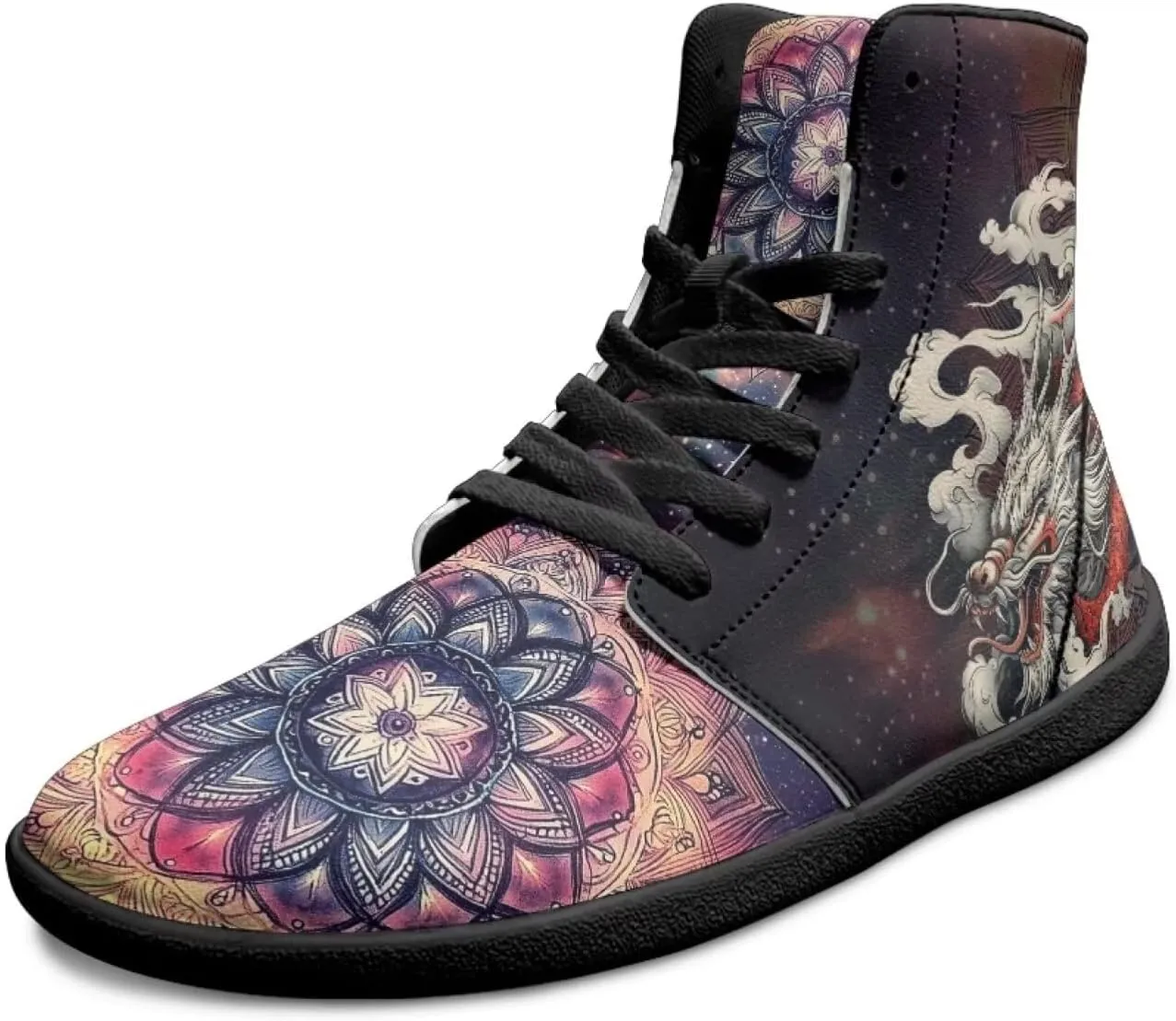 Howilath High Top Sneakers for Men PU Leather Minimalist Barefoot Shoes Zero Drop Sole Trail Running Sneakers