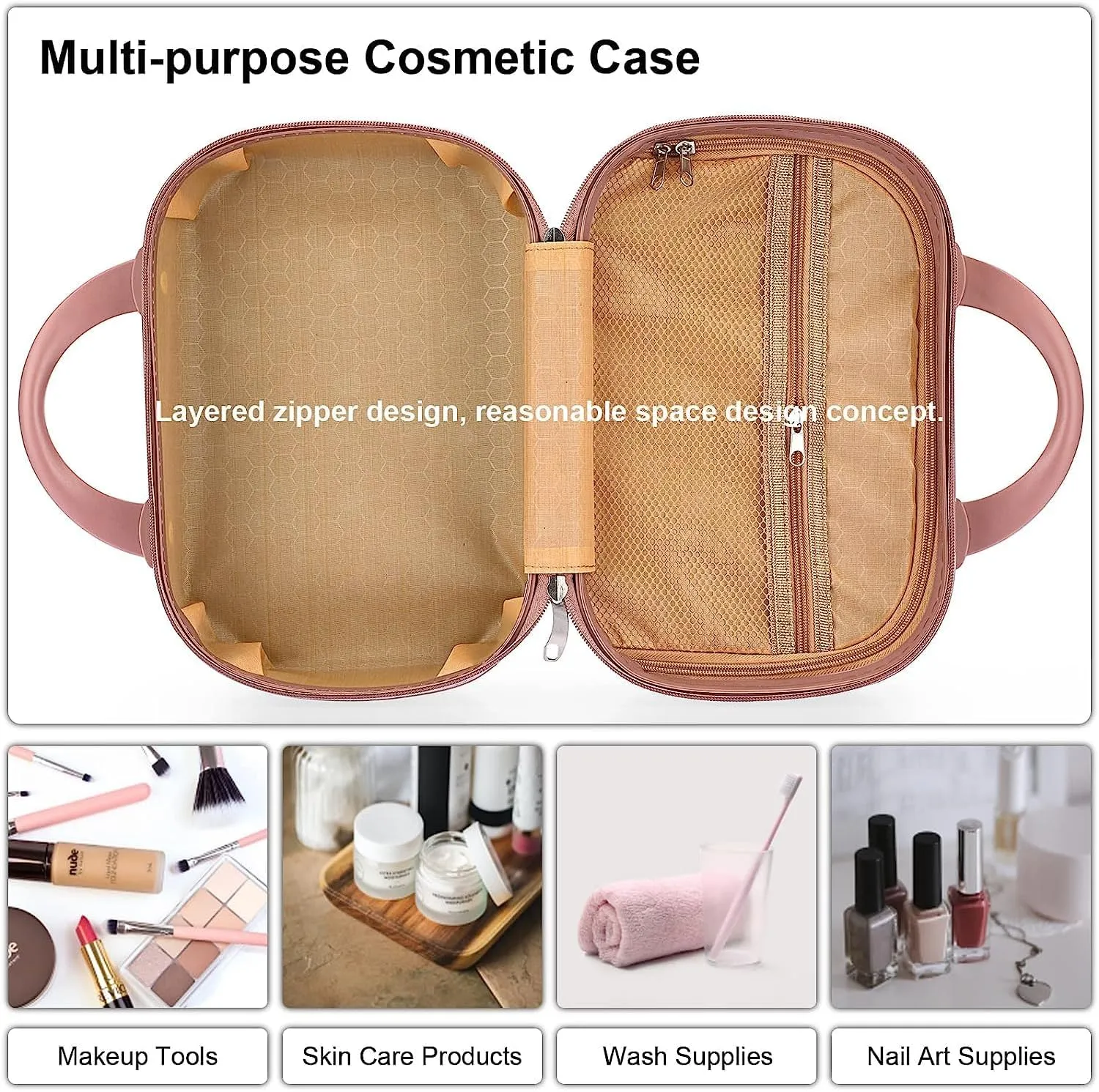 JUMIX Hard Shell Vanity Cases for Women Portable Water Proof Cosmetic Travel Case, Toiletry Case with Zipper Cosmetic Bag, Hand Luggage Cosmetic case with Clip-on Function, JK-48, 31 x 22 x 14.5 cm,