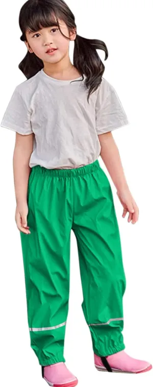 Kids Solid Rain Pants Waterproof Insulated Mud Dirty Proof Elastic Waist Trousers Boys Girls Lightweight Raincoat