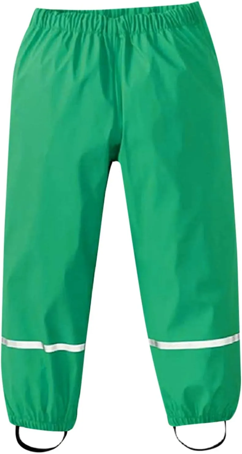 Kids Solid Rain Pants Waterproof Insulated Mud Dirty Proof Elastic Waist Trousers Boys Girls Lightweight Raincoat