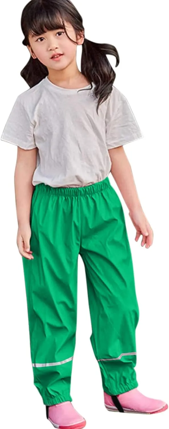 Kids Solid Rain Pants Waterproof Insulated Mud Dirty Proof Elastic Waist Trousers Boys Girls Lightweight Raincoat