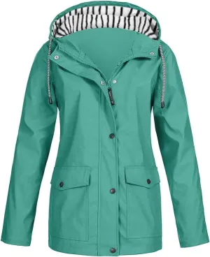 KUIOLYPOER Women's Raincoats Waterproof Rain Jacket Lightweight Active Outdoor Hooded Zip up Windbreaker