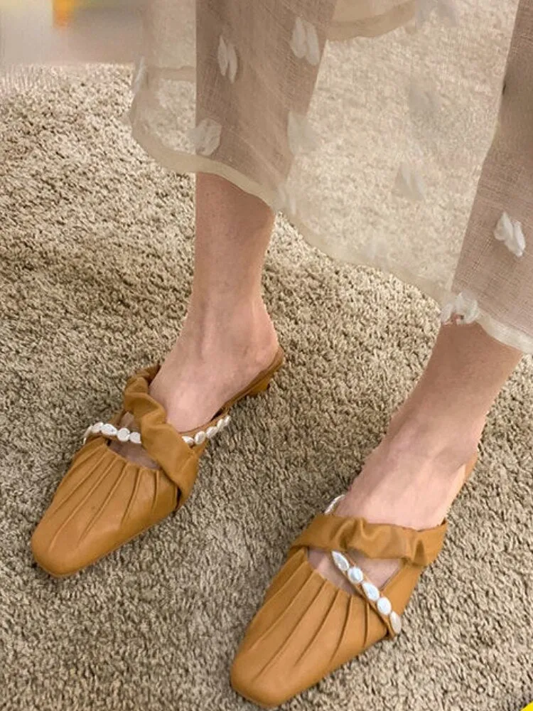 Ladies Shoes Slippers  Summer Outdoor Korean Fashion Square Toe Shoes Indoor Casual Elegant Comfort Slippers Woman Chic