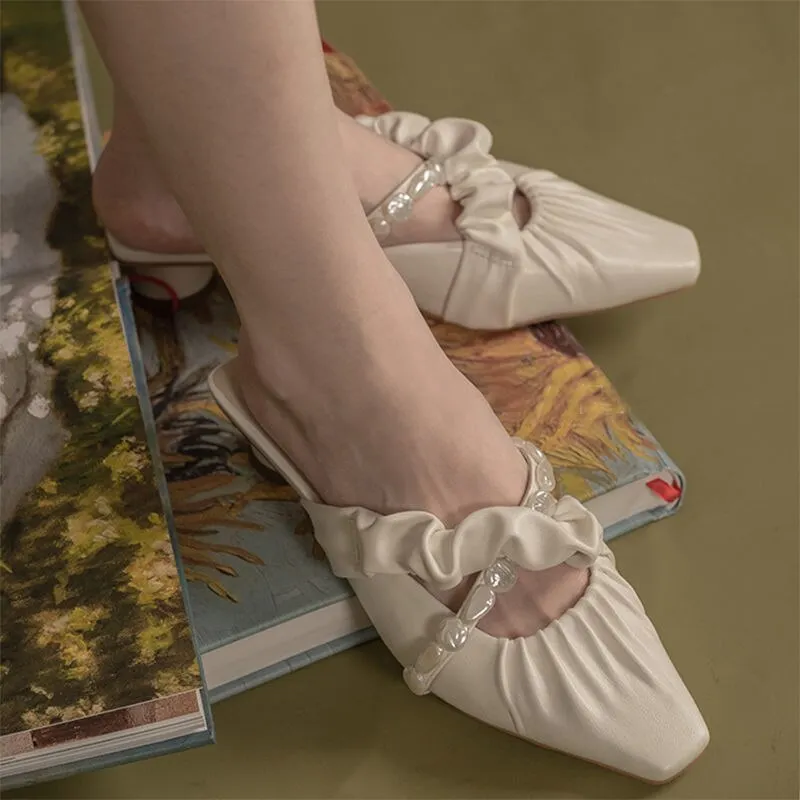 Ladies Shoes Slippers  Summer Outdoor Korean Fashion Square Toe Shoes Indoor Casual Elegant Comfort Slippers Woman Chic