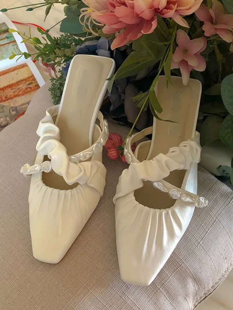 Ladies Shoes Slippers  Summer Outdoor Korean Fashion Square Toe Shoes Indoor Casual Elegant Comfort Slippers Woman Chic