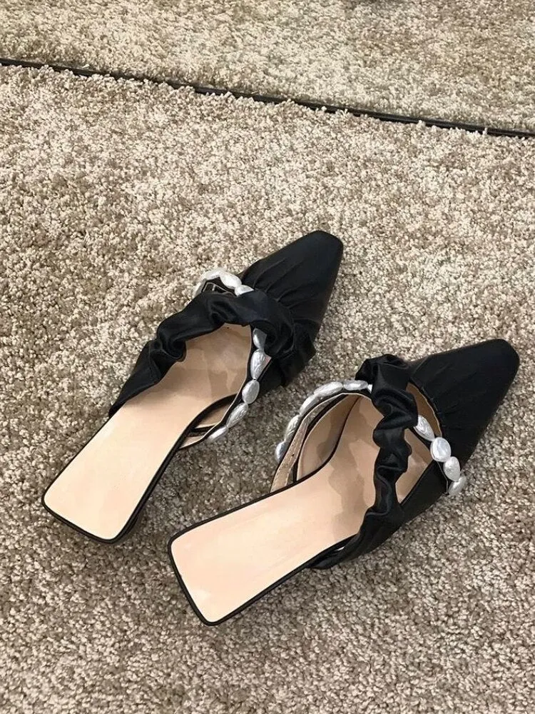 Ladies Shoes Slippers  Summer Outdoor Korean Fashion Square Toe Shoes Indoor Casual Elegant Comfort Slippers Woman Chic