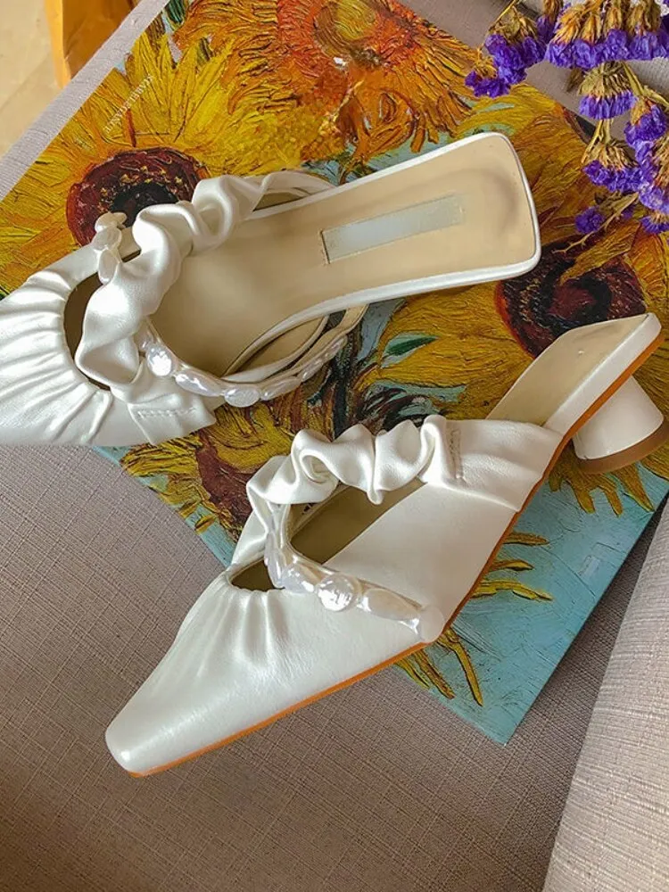 Ladies Shoes Slippers  Summer Outdoor Korean Fashion Square Toe Shoes Indoor Casual Elegant Comfort Slippers Woman Chic