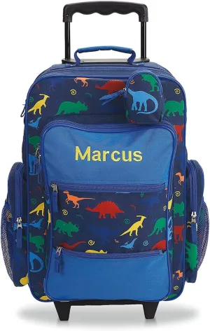 Lillian Vernon Personalized Rolling Luggage for Kids, 5-Pocket Dinosaur Suitcase Set With Clip-On Pouch, Customizable Boys Travel Carrier on Wheels, 6W x 15.5L x 23H