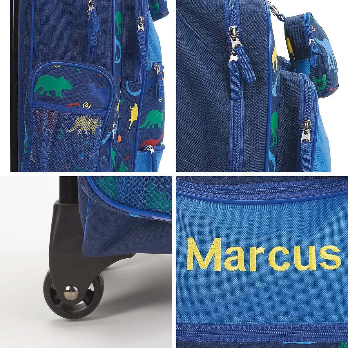 Lillian Vernon Personalized Rolling Luggage for Kids, 5-Pocket Dinosaur Suitcase Set With Clip-On Pouch, Customizable Boys Travel Carrier on Wheels, 6W x 15.5L x 23H