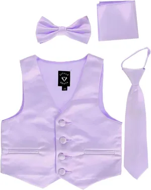 Little Gents Boys Vest for Tuxedos w/Zipper Tie, Bowtie & Hanky - 4 Piece Formal Satin 738