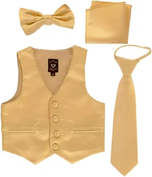 Little Gents Boys Vest for Tuxedos w/Zipper Tie, Bowtie & Hanky - 4 Piece Formal Satin 738