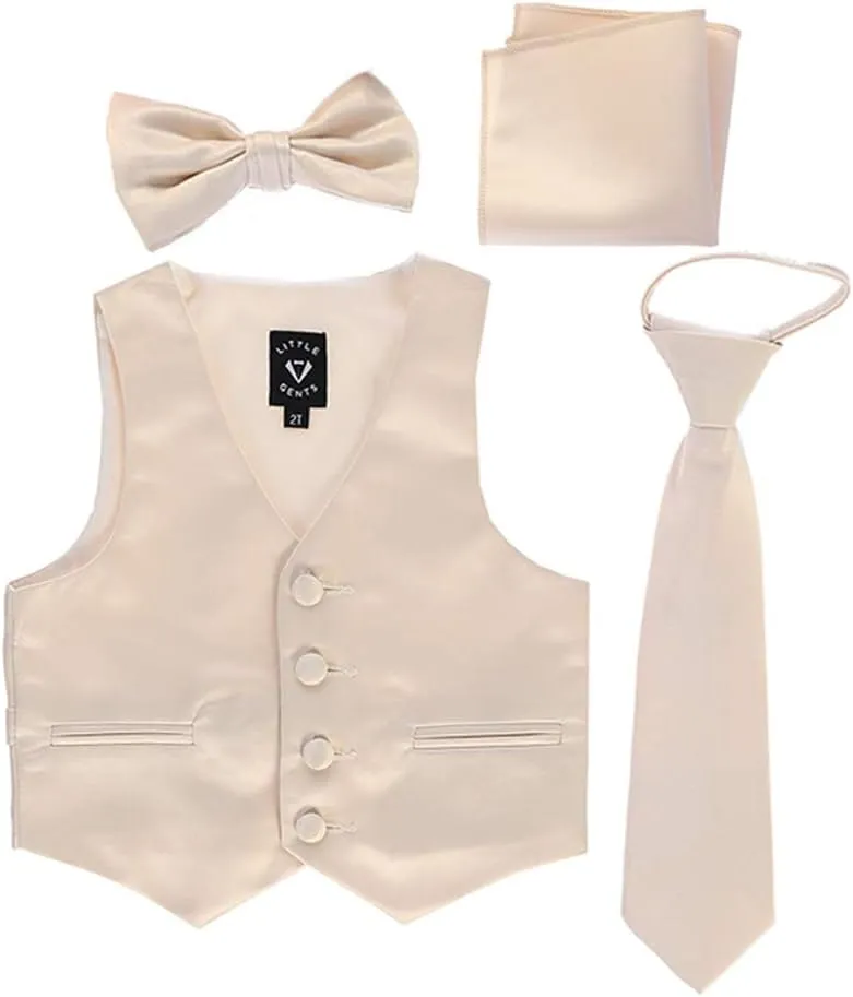 Little Gents Boys Vest for Tuxedos w/Zipper Tie, Bowtie & Hanky - 4 Piece Formal Satin 738