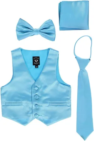 Little Gents Boys Vest for Tuxedos w/Zipper Tie, Bowtie & Hanky - 4 Piece Formal Satin 738
