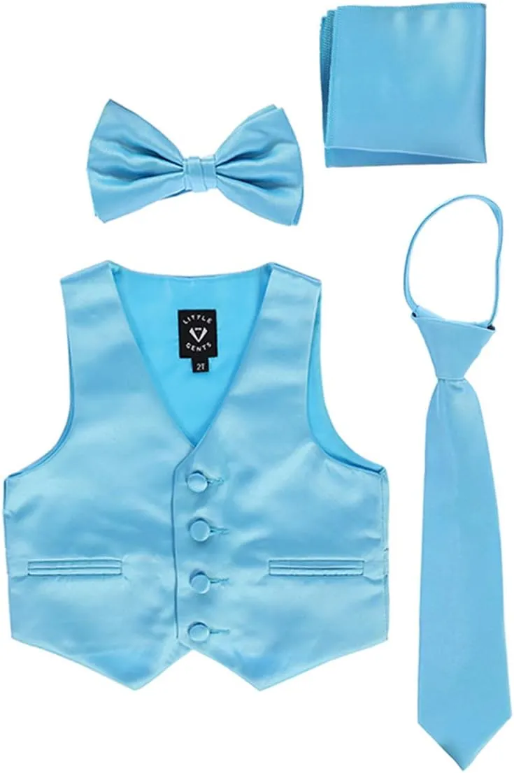 Little Gents Boys Vest for Tuxedos w/Zipper Tie, Bowtie & Hanky - 4 Piece Formal Satin 738