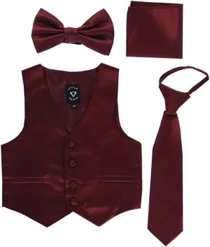 Little Gents Boys Vest for Tuxedos w/Zipper Tie, Bowtie & Hanky - 4 Piece Formal Satin 738