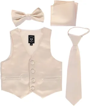 Little Gents Boys Vest for Tuxedos w/Zipper Tie, Bowtie & Hanky - 4 Piece Formal Satin 738