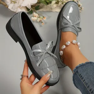 Loafer met kwastjes en strikjes, lage hak, vintage stijl slip-on oxford