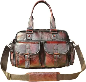 Male Crazy Horse Leather Business Briefcase Messenger Bag Travel Laptop Document Case Tote Portfolio Bag