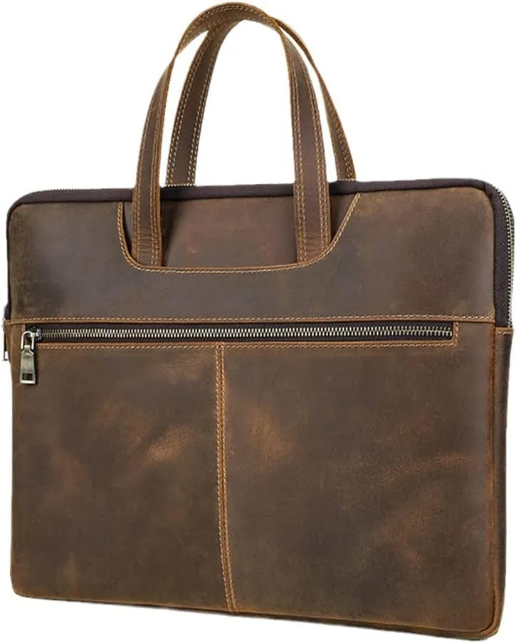 Men Crazy Horse Leather Handbag Casual Laptop Bag 16" Business Travel Tote Bags Briefcase