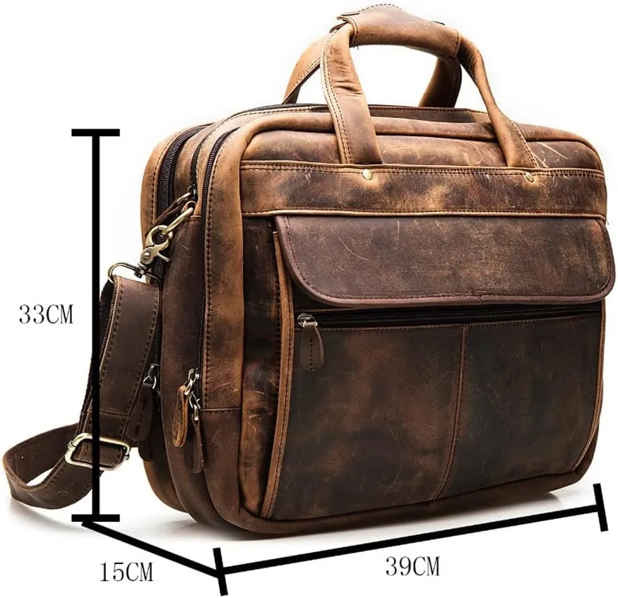 Men Leather Business Briefcase Messenger Bag Travel Laptop Document Case Tote Portfolio Bag