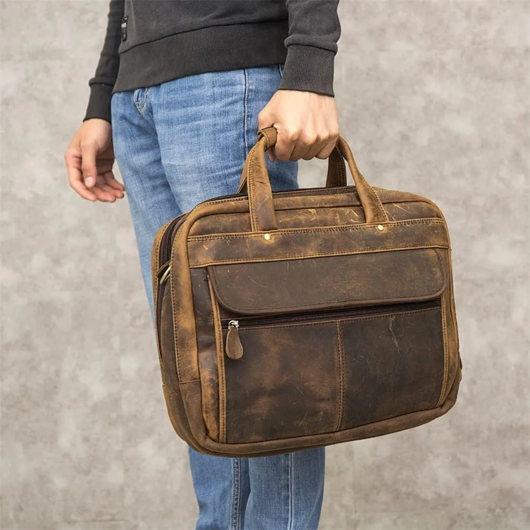 Men Leather Business Briefcase Messenger Bag Travel Laptop Document Case Tote Portfolio Bag