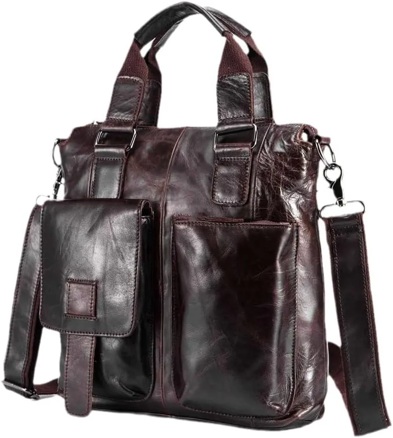 Men Leather Retro Business Briefcase Casual 12" Laptop Travel Bag Tote Attache Messenger Bag