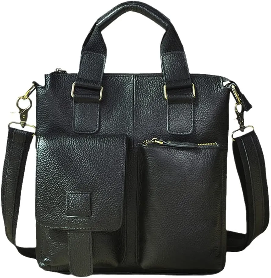 Men Leather Retro Business Briefcase Casual 12" Laptop Travel Bag Tote Attache Messenger Bag