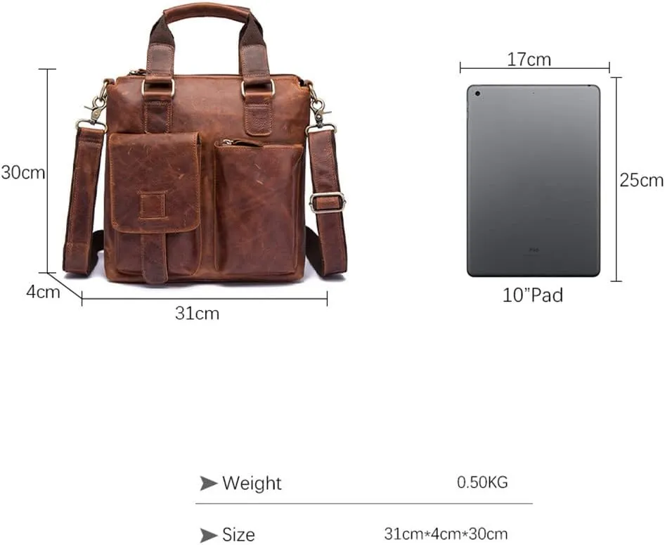 Men Leather Retro Business Briefcase Casual 12" Laptop Travel Bag Tote Attache Messenger Bag