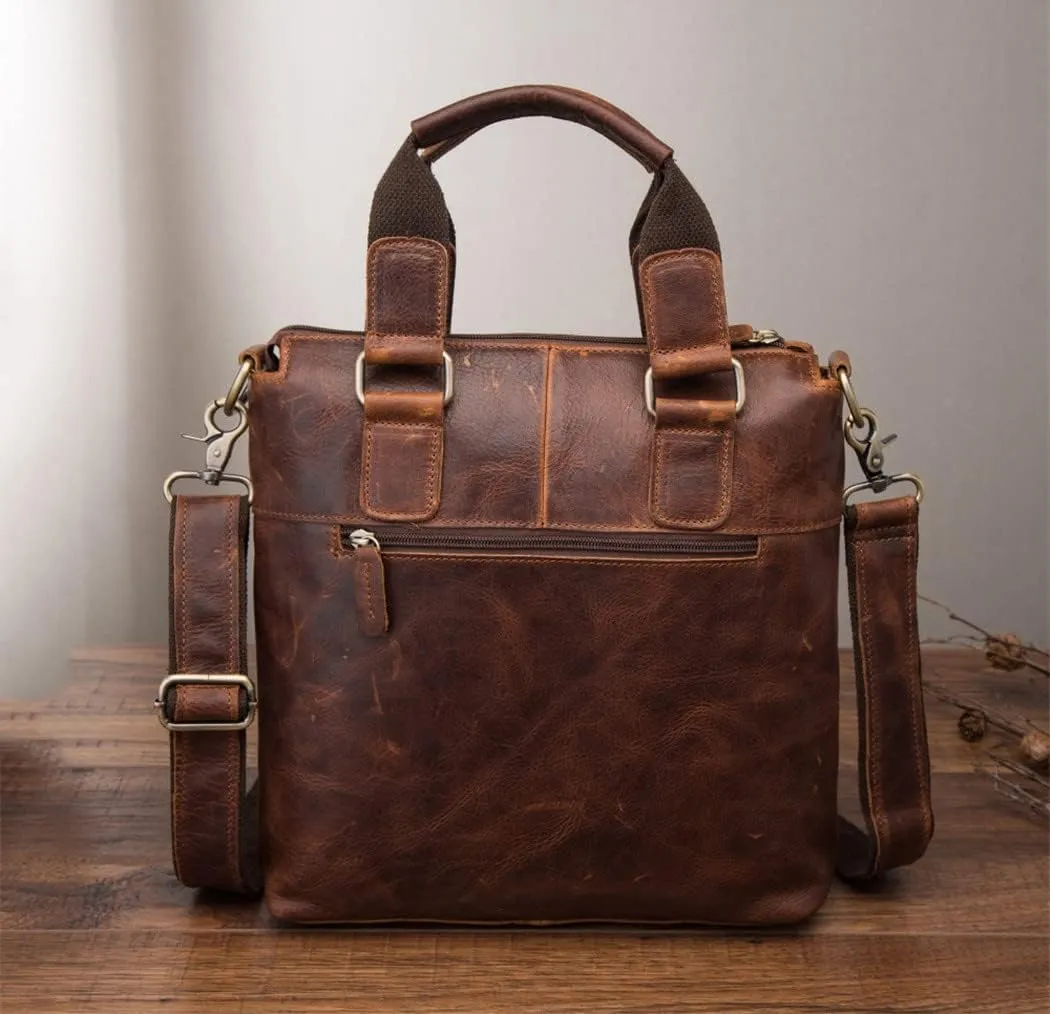 Men Leather Retro Business Briefcase Casual 12" Laptop Travel Bag Tote Attache Messenger Bag