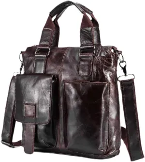 Men Leather Retro Business Briefcase Casual 12" Laptop Travel Bag Tote Attache Messenger Bag