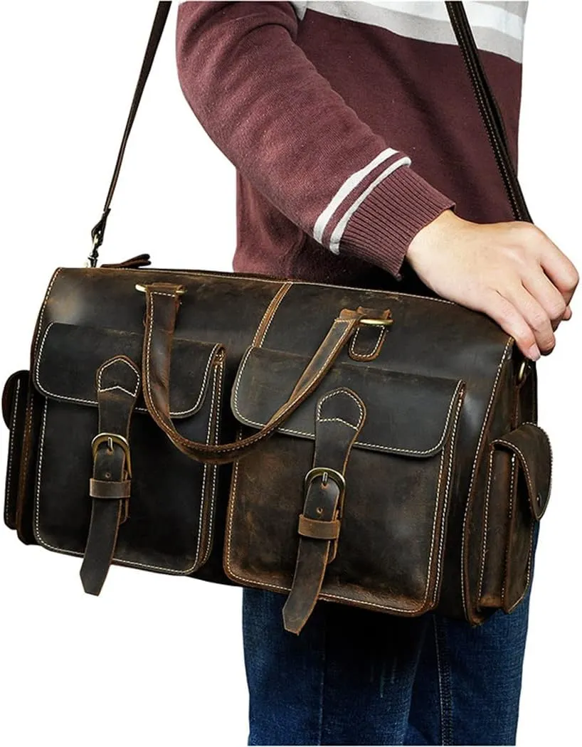 Men Leather Travel Business Briefcase Heavy Duty Computer Laptop Tote Messenger Bag
