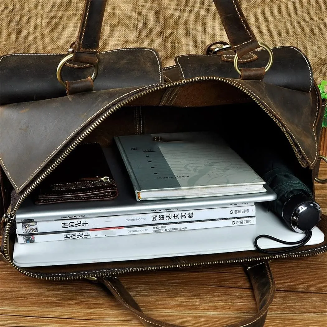 Men Leather Travel Business Briefcase Heavy Duty Computer Laptop Tote Messenger Bag