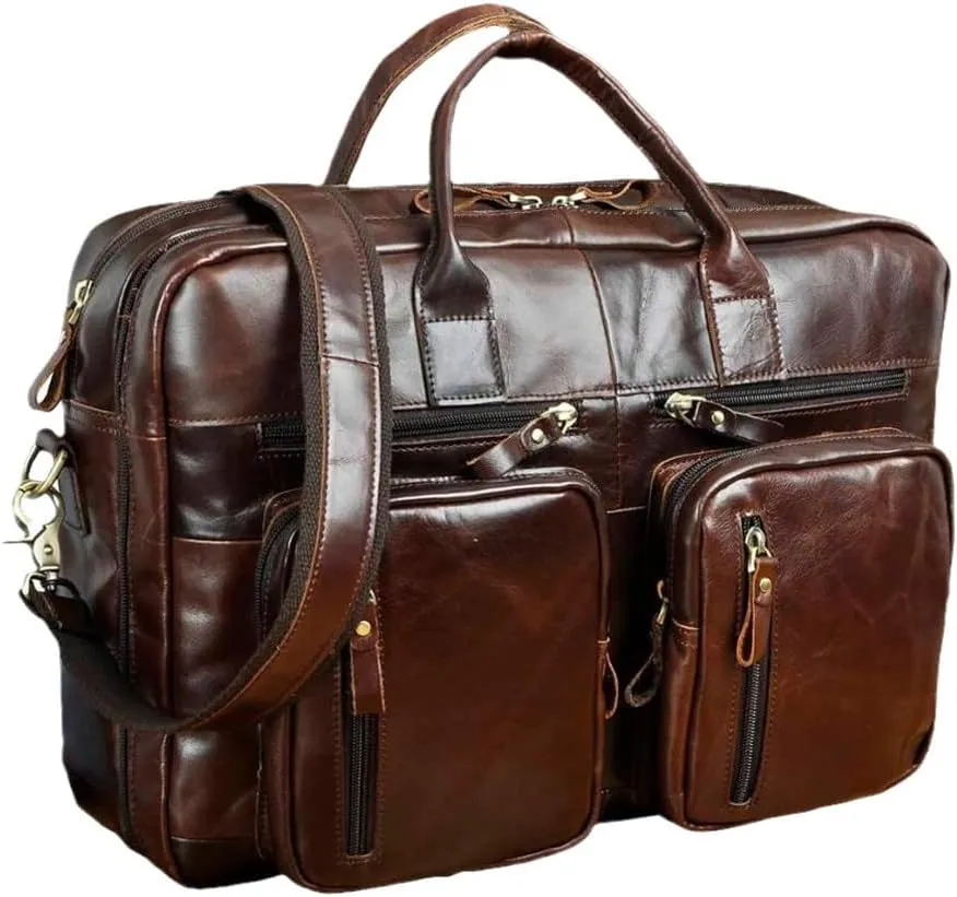 Men Oil Waxy Leather Antique Business Travel Briefcase Laptop Bag Attache Messenger Bag Portfolio Tote