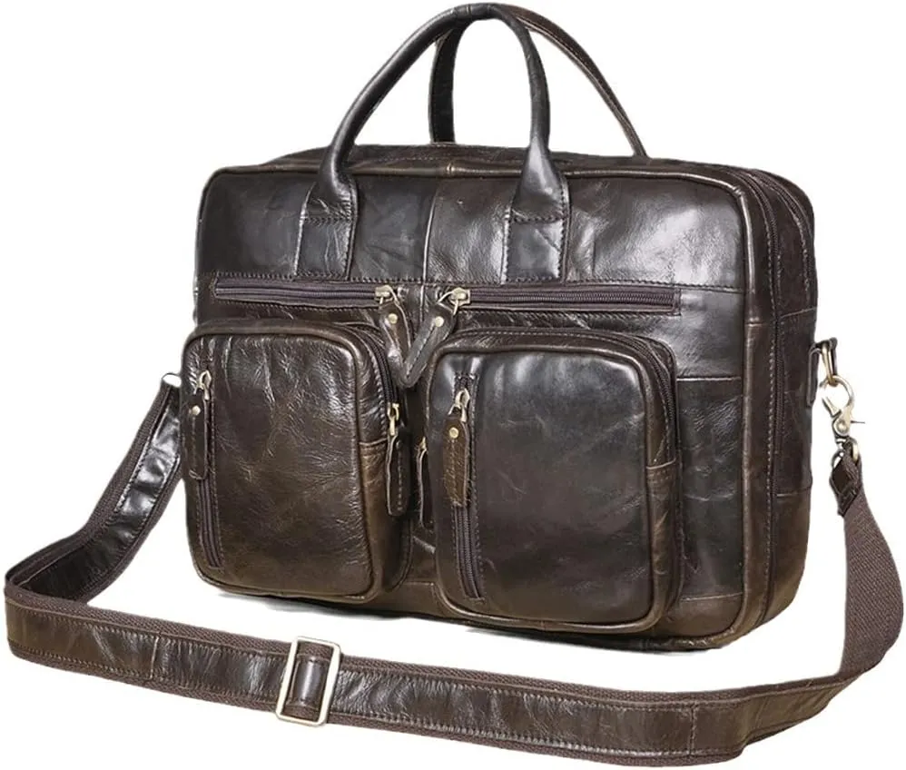 Men Oil Waxy Leather Antique Business Travel Briefcase Laptop Bag Attache Messenger Bag Portfolio Tote
