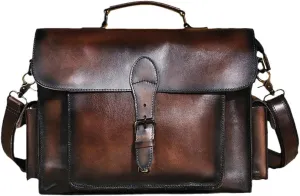 Men Real Leather Business Briefcase 13" Laptop Document Case Attache Portfolio Crossbody Bag