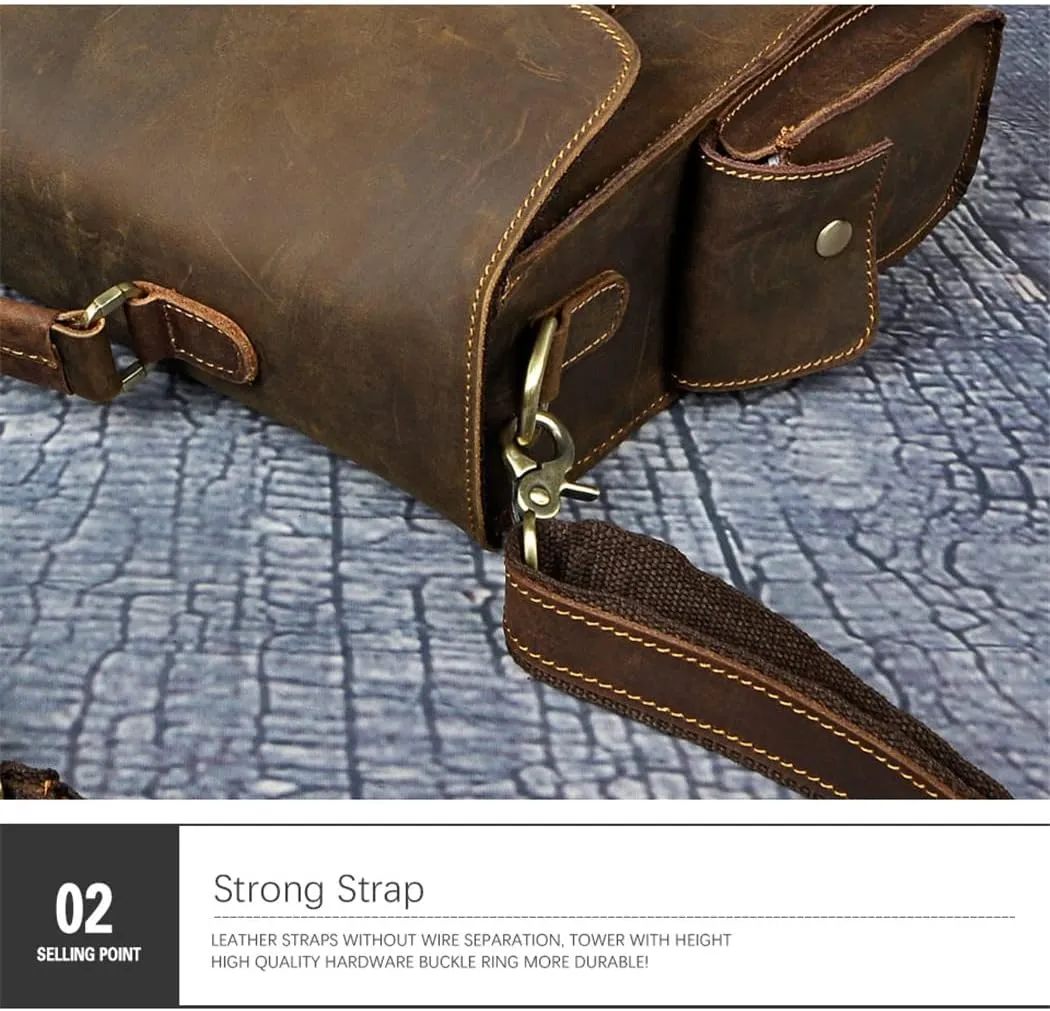 Men Real Leather Business Briefcase 13" Laptop Document Case Attache Portfolio Crossbody Bag