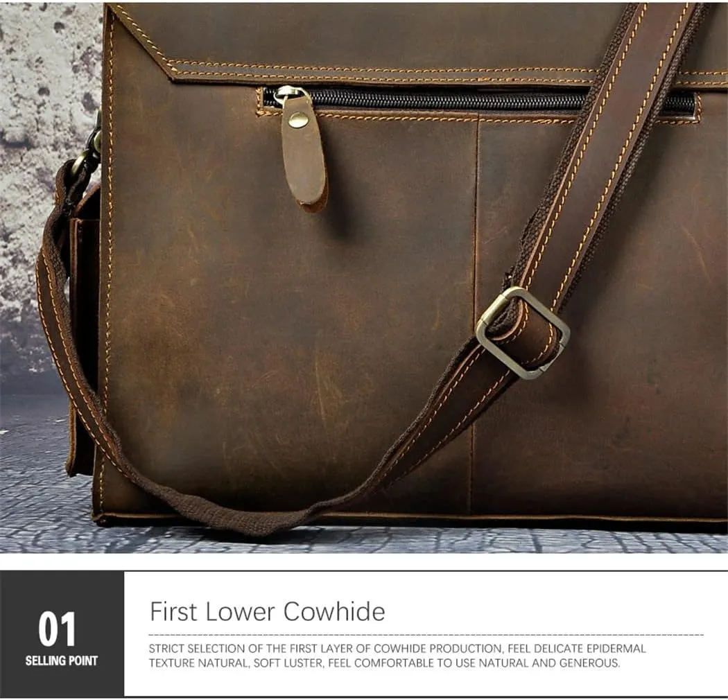 Men Real Leather Business Briefcase 13" Laptop Document Case Attache Portfolio Crossbody Bag
