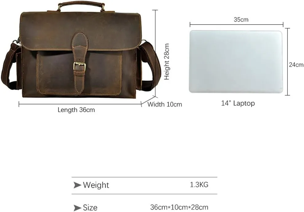 Men Real Leather Business Briefcase 13" Laptop Document Case Attache Portfolio Crossbody Bag