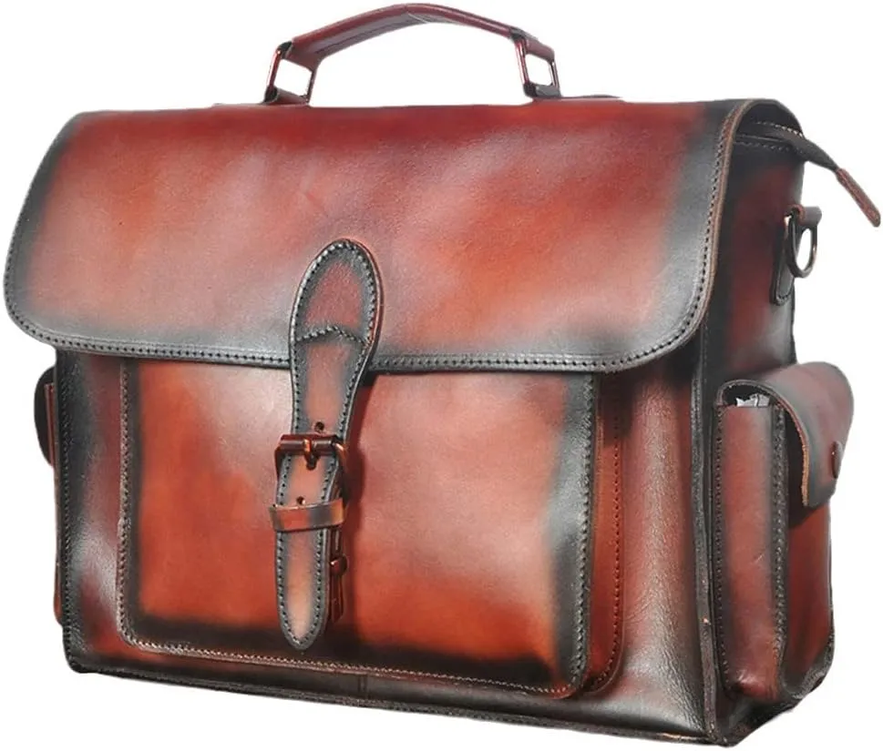 Men Real Leather Business Briefcase 13" Laptop Document Case Attache Portfolio Crossbody Bag