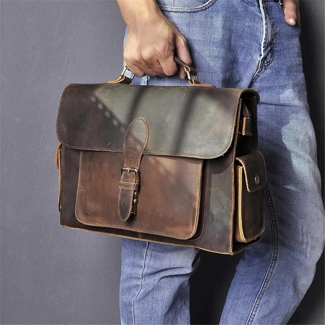 Men Real Leather Business Briefcase 13" Laptop Document Case Attache Portfolio Crossbody Bag