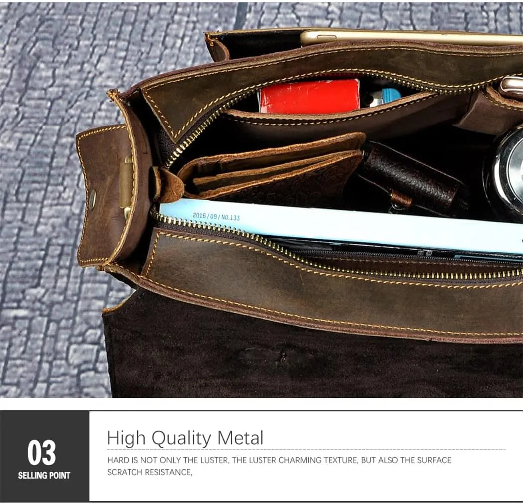 Men Real Leather Business Briefcase 13" Laptop Document Case Attache Portfolio Crossbody Bag
