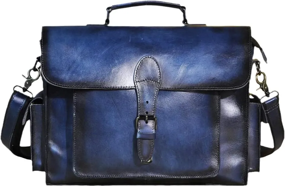 Men Real Leather Business Briefcase 13" Laptop Document Case Attache Portfolio Crossbody Bag