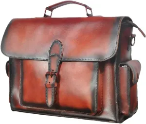 Men Real Leather Business Briefcase 13" Laptop Document Case Attache Portfolio Crossbody Bag