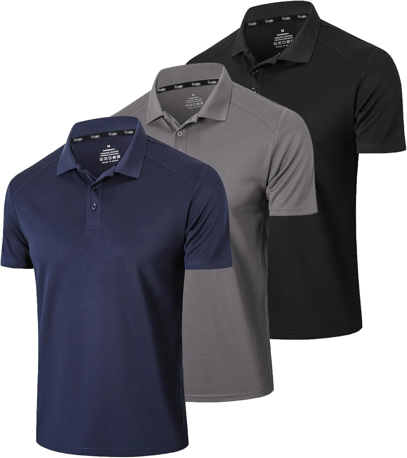Mens 1/3 Pack Polo Shirt Moisture Wicking Dry Fit Performance Athletic Short Sleeve Golf Shirt