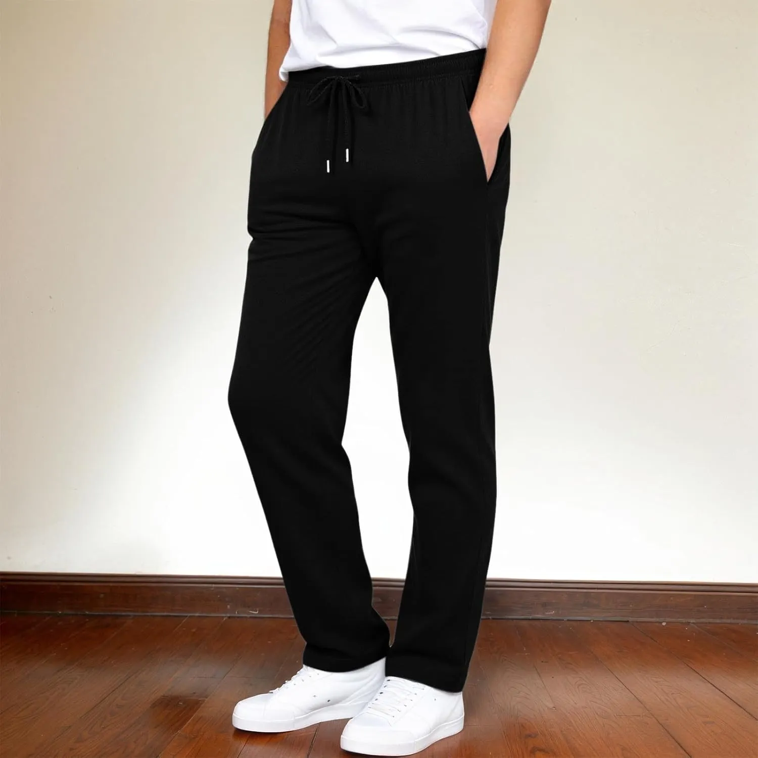 Mens Casual Pants Elastic Waist Lightweight Comfy Loose Fit Pleated Slacks Summer Beach Yoga Trousers Flexible Joggers