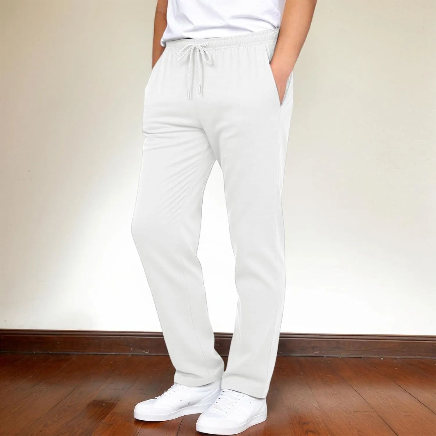 Mens Casual Pants Elastic Waist Lightweight Comfy Loose Fit Pleated Slacks Summer Beach Yoga Trousers Flexible Joggers