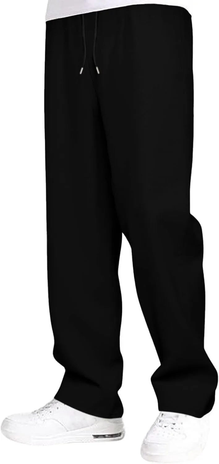 Mens Casual Pants Elastic Waist Lightweight Comfy Loose Fit Pleated Slacks Summer Beach Yoga Trousers Flexible Joggers