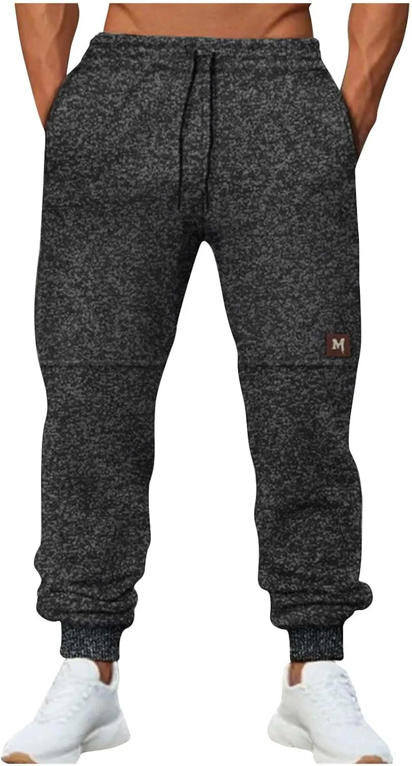 Mens Drawstring Sweatpants Baggy Loose Fit Elastic Waist Cinched Bottom Athletic Pants Tapered Jogger Trousers